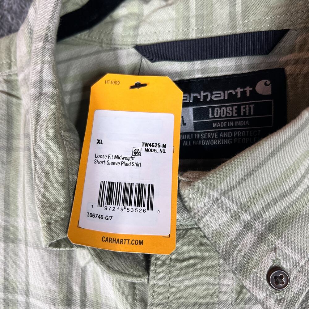 Carhartt Shirt Mens XL Light Green Loose Fit Midweight Short Sleeve Plaid New - Picture 5 of 10